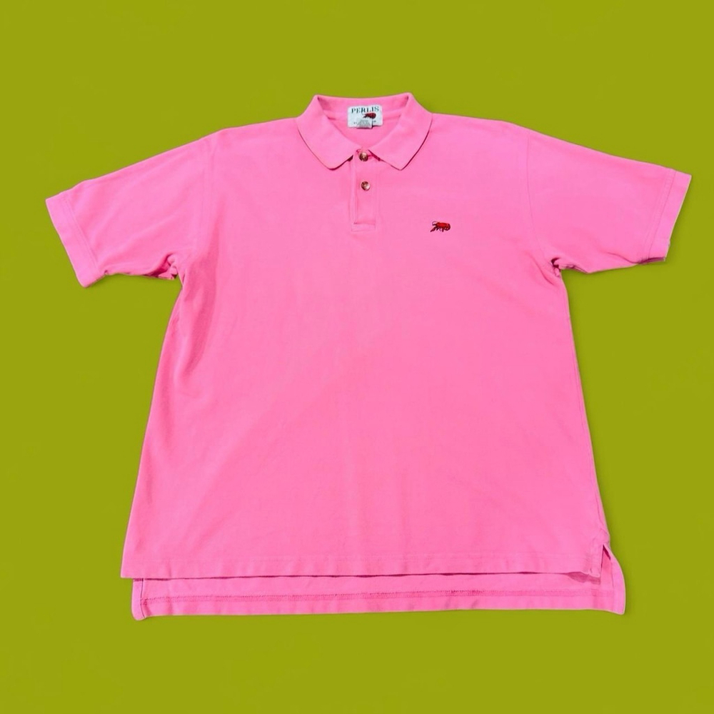 Perlis Polo Shirt Men M Pink Short Sleeve Cotton Crawfish Logo Preppy Golf Peru